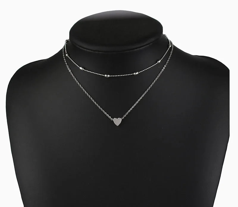 Double Layer Heart Necklace Women