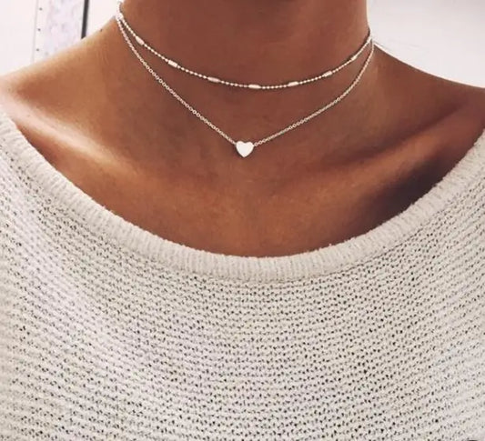 Double Layer Heart Necklace Women